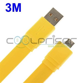 Platte micro-USB-kabel van 3 meter (geel)