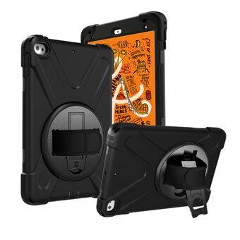 X-Shape PC + TPU Roterende Kickstand Cover met Handriem voor iPad mini (2019) 7.9 inch / mini 4 - Zwart