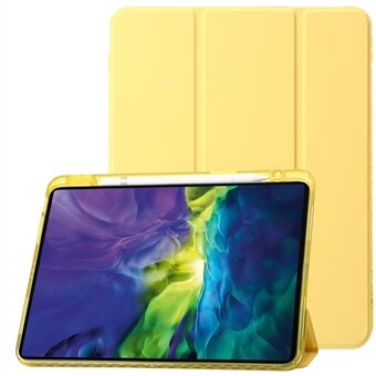 Voor iPad Pro 12,9-inch (2018) / (2020) / (2021) / (2022) driebladige Stand tablethoes PU-leer + helder acryl omhulsel