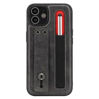 007 Serie voor iPhone 12 6.1 Inch PU Leer Gecoat TPU Schokbestendig Anti-val Handriem Kickstand Beschermende Telefoon Case met Stylus