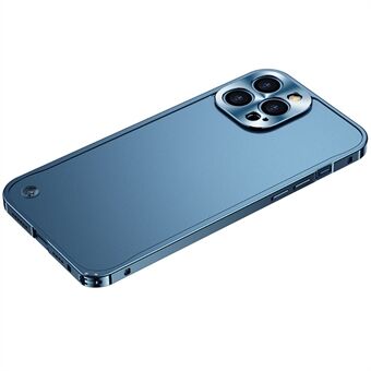 Matte afwerking van gehard glas + metalen transparante telefoonhoes voor iPhone 12 Pro - Blauw