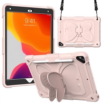 Vlindervormig standaardontwerp Effen kleur pc + siliconen schokbestendige tablethoes Shell met schouderriem voor iPad 10.2 (2021)/(2020)/(2019)