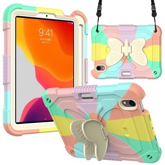 Color Splicing Butterfly Shape Kickstand Tablet Beschermhoes Cover met schouderriem voor iPad mini (2021)