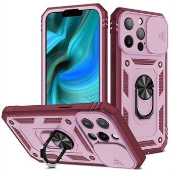 Anti-drop goed beschermd cameraschuifontwerp metalen standaard 3-in-1 TPU + pc-telefoonhoes voor iPhone 13 Pro - roze