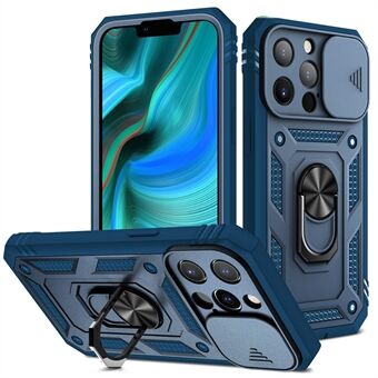 Anti-drop goed beschermd cameraschuifontwerp metalen standaard 3-in-1 TPU + pc-telefoonhoes voor iPhone 13 Pro - blauw
