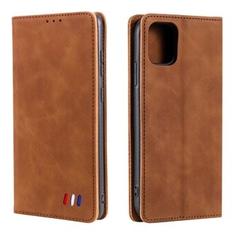 001 Series Auto-absorbed Skin-touch Feeling Leather Full Protection Wallet Phone Case voor iPhone 13 mini - Bruin