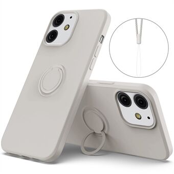360 ° roterende Ring ontwerp valbestendig milieuvriendelijk vloeibaar siliconen telefoon beschermhoes shell met handige riem voor iPhone 13 mini - grijs