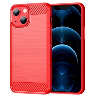 1,8 mm koolstofvezel geborstelde textuur flexibele TPU telefoon achterkant beschermhoes voor iPhone 13 mini - rood