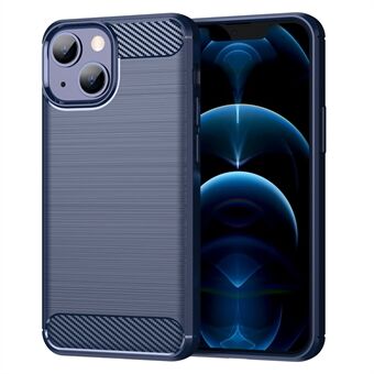 1,8 mm koolstofvezel geborstelde textuur flexibele TPU telefoon achterkant beschermhoes voor iPhone 13 mini - blauw