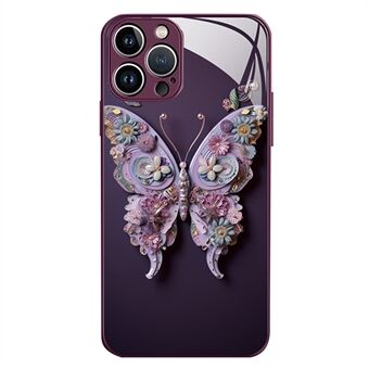 Voor iPhone 13 Pro Max 6,7 inch Levendig vlinderpatroon Beschermhoes Gehard glas + TPU-telefoonhoes