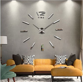 Moderne wandklok van 120x120 cm in art deco stijl zilver
