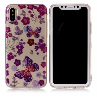 Mooie Design Cover in zacht TPU-plastic voor iPhone X / iPhone Xs - Purple Butterflies