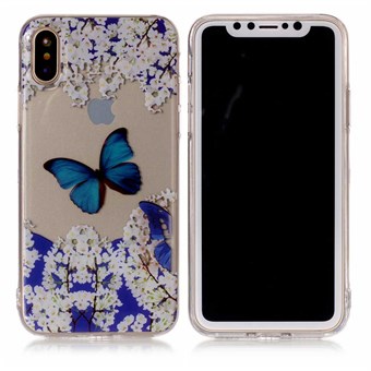 Mooi design hoesje van zacht TPU-plastic voor iPhone X / iPhone Xs - Blauwe vlinder