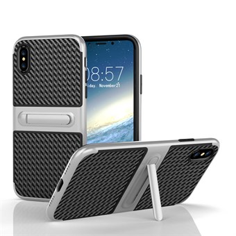 Fancy Slim Cover in TPU-plastic en Carbon voor iPhone X / iPhone Xs - Zilver