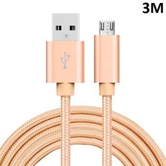 Kwaliteit Nylon Micro USB Kabel Goud - 3 Meter