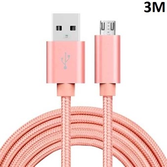 Kwaliteit Nylon Micro USB Kabel Rosé Goud - 3 Meter