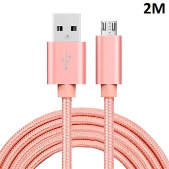 Kwaliteit Nylon Micro USB Kabel Rosé Goud - 2 Meter