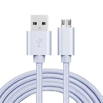 Kwaliteit Nylon Micro USB Kabel Zilver - 3 Meter