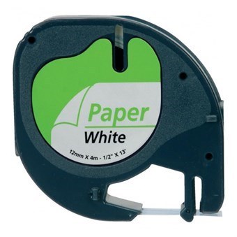 Dymo LetraTag label zwarte tekst op witte tape (91200) 12 mm × 4M (S0721510)