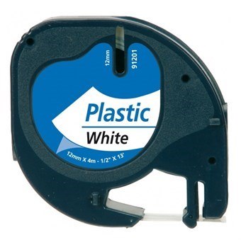 Dymo LetraTag label zwarte tekst op witte plastic tape (91201) 12 mm × 4M (S0721610)