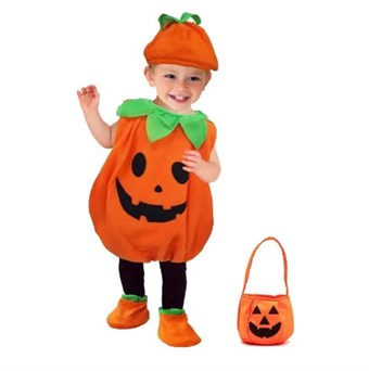 Halloweenkostuum voor kinderen - Pompoenthema - Inclusief hoed en tas - 120 cm - Medium