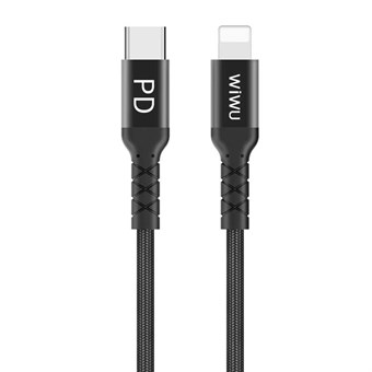 WIWU WP101 2.4A USB-C / Type-C naar 8 Pin Data Oplaadkabel - 1 m - Zwart