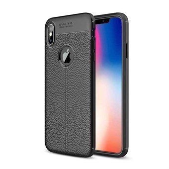 Zachte TPU-cover voor iPhone XS Max met ruwe leertextuur - Zwart