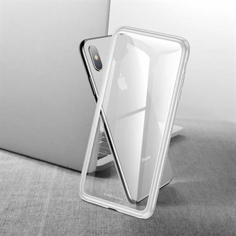 Baseus cover met achterkant van gehard glas en schokbestendige randen in TPU voor iPhone XS Max - Wit