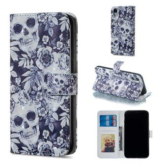 Leuk Card Wallet hoesje iPhone XR - Skull & Flower