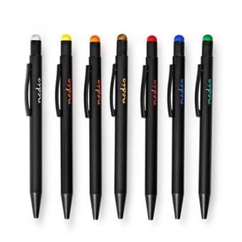 Stylus Pen voor Tablet / Smartphone - 7 st. - Rubberen knopen - Clip - Pen - Zwart