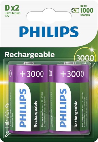 Philips Batterij D - 2 stuks