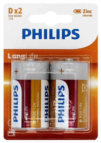 Philips Longlife D - 2 stuks