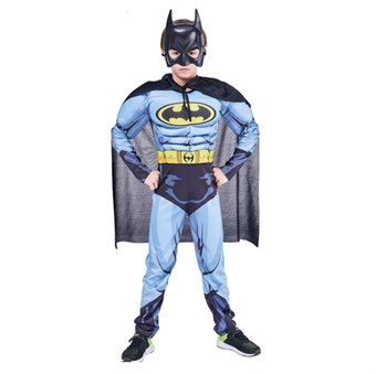 Batman Blauw Kostuum - Kinderen - Incl. Masker + Pak + Jas - Medium - 120-130 cm