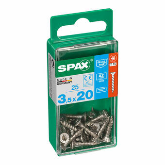 Screw Box SPAX Hout Roestvrij staal Platte kop 25 Onderdelen (3,5 x 20 mm)