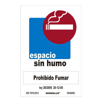 Bord Normaluz Espacio sin humo, prohibido fumar PVC (30 x 40 cm)
