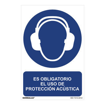 Bord Normaluz Paso obligatorio el uso de protección acústica PVC (30 x 40 cm)