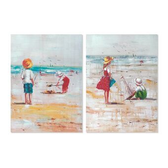 Schilderij DKD Home Decor Strand Kinderen (50 x 2,5 x 70 cm) (2 Stuks)