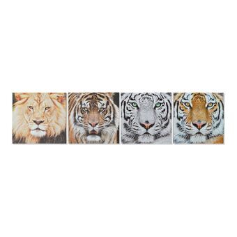 Schilderij DKD Home Decor Tiger Canvas Tijger Koloniaal (40 x 1,8 x 40 cm) (4 Stuks)