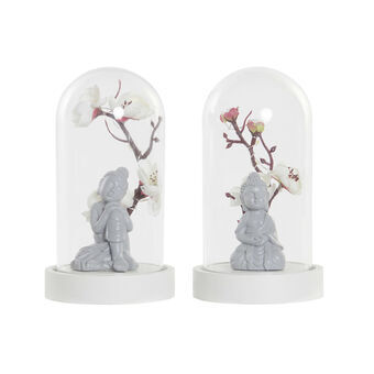 Tafellamp DKD Home Decor Crystal Grey Boeddha Polyethyleen Witte Hars (9,5 x 9,5 x 16 cm) (2 stuks)