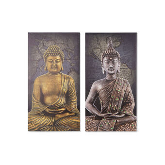 Schilderij DKD Home Decor Canvas Hout MDF Boeddha (2 pcs) (40 x 1.8 x 80 cm)