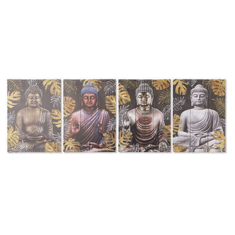 Schilderij DKD Home Decor Canvas Hout MDF Boeddha (4 pcs) (50 x 1.8 x 70 cm)