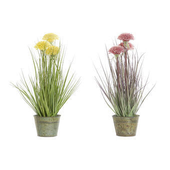 Decoratieve plant DKD Home Decor Kubus Roze Geel PVC Blik (25 x 25 x 45 cm) (2 Stuks)