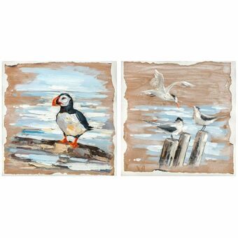 Schilderij DKD Home Decor Vogels Mediterrane (45 x 2,7 x 45 cm) (2 Stuks)