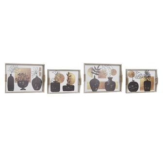 Set van trays DKD Home Decor Vaas Zwart Gouden MDF Wit (40 x 30 x 6 cm) (2 Stuks)