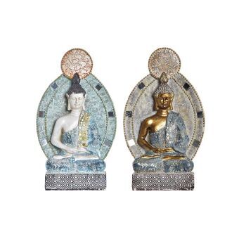 Decoratieve figuren DKD Home Decor Blauw Gouden Boeddha Hars (12,3 x 7,7 x 21,5 cm) (2 Stuks)