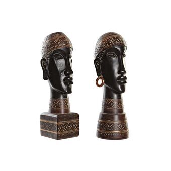 Decoratieve figuren DKD Home Decor Zwart Bruin Hars Afrikaanse (15 x 16 x 43,5 cm) (2 Stuks)
