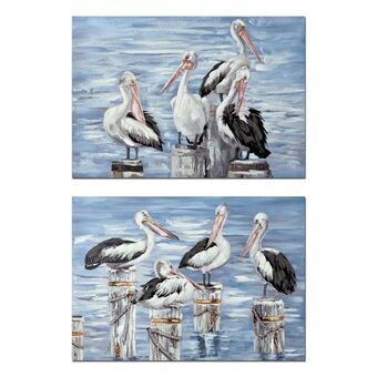 Schilderij DKD Home Decor Vogels Mediterrane (2 Stuks) (100 x 3 x 70 cm)