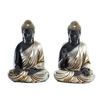 Decoratieve figuren DKD Home Decor Ziverachtig Zwart Boeddha Hars Orientaals (20,5 x 16,5 x 30 cm) (2 Stuks)