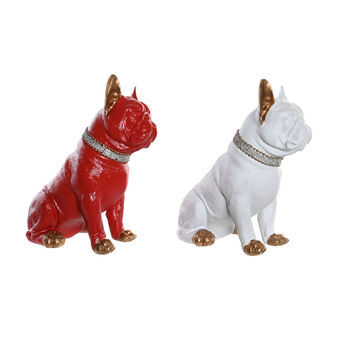 Decoratieve figuren DKD Home Decor Rood Bulldog Wit Hars (26 x 15 x 28,5 cm) (2 Stuks)