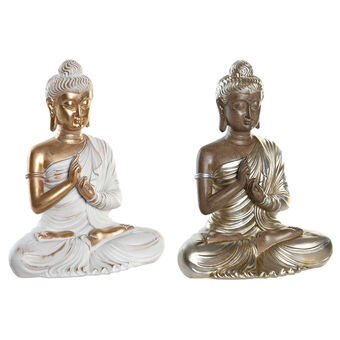 Decoratieve figuren DKD Home Decor Ziverachtig Gouden Boeddha Hars Orientaals (20 x 12,3 x 25,5 cm) (2 Stuks)